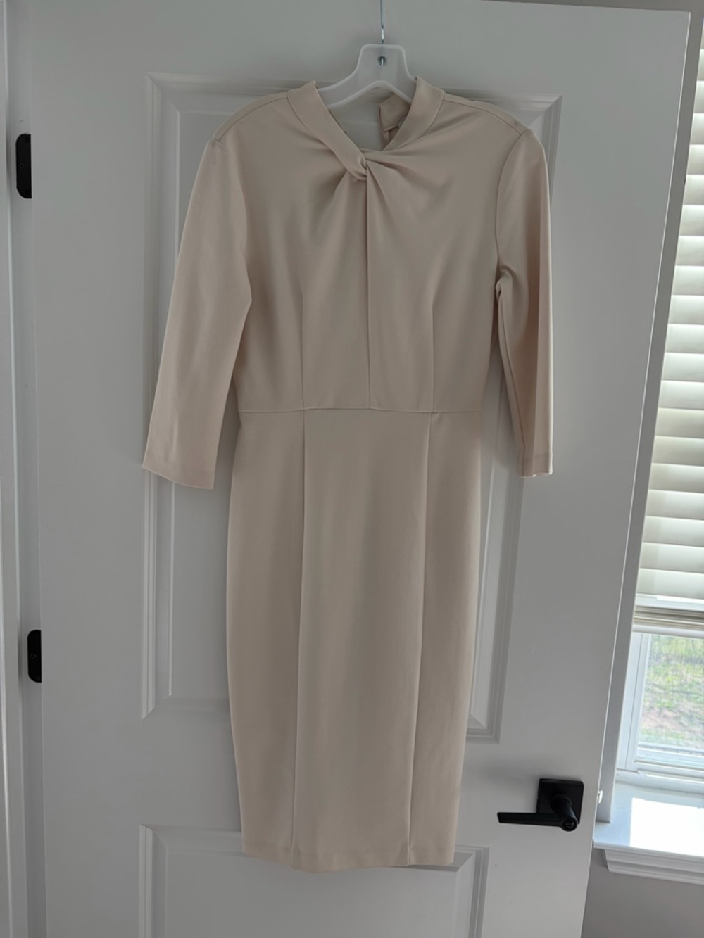 Donna Morgan Cream Twist-Neck Midi Sheath Dress
